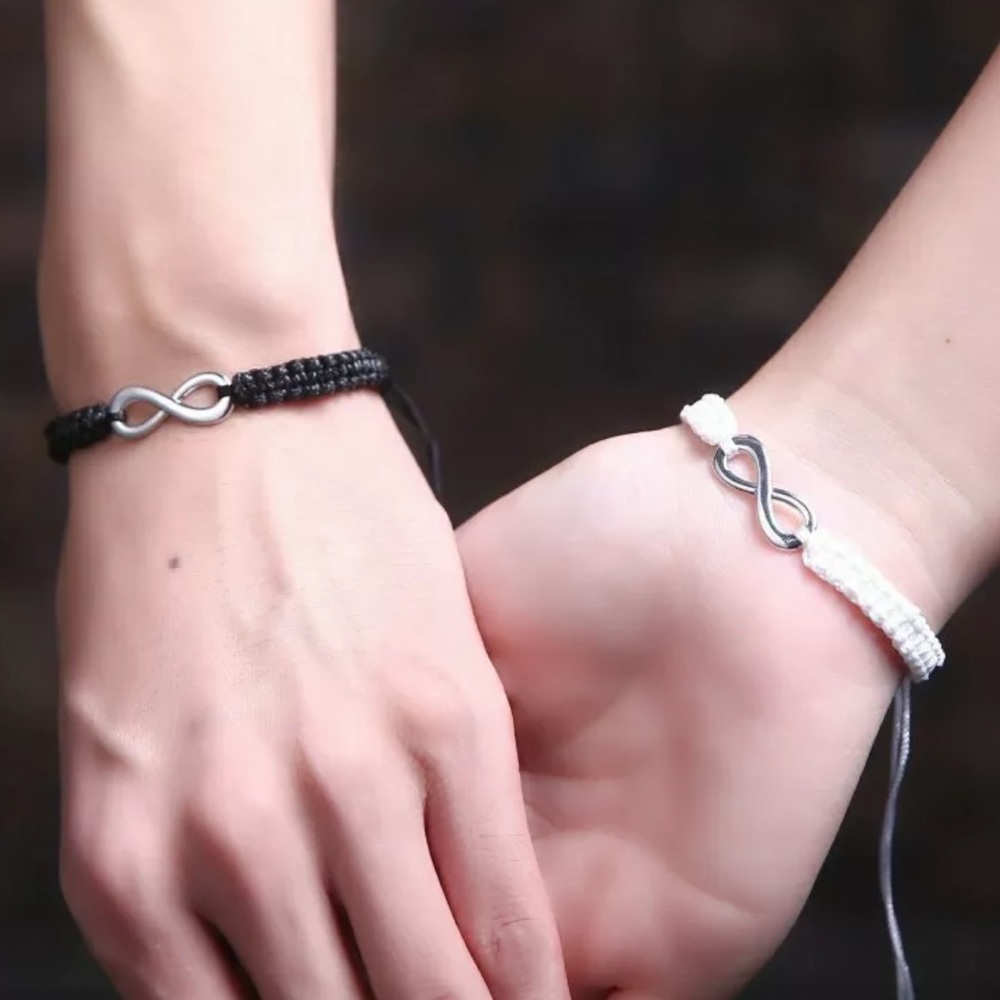 NEW•Couples Infinity Blk/Wht macrame adjustable bracelet set - Picture 5 of 6
